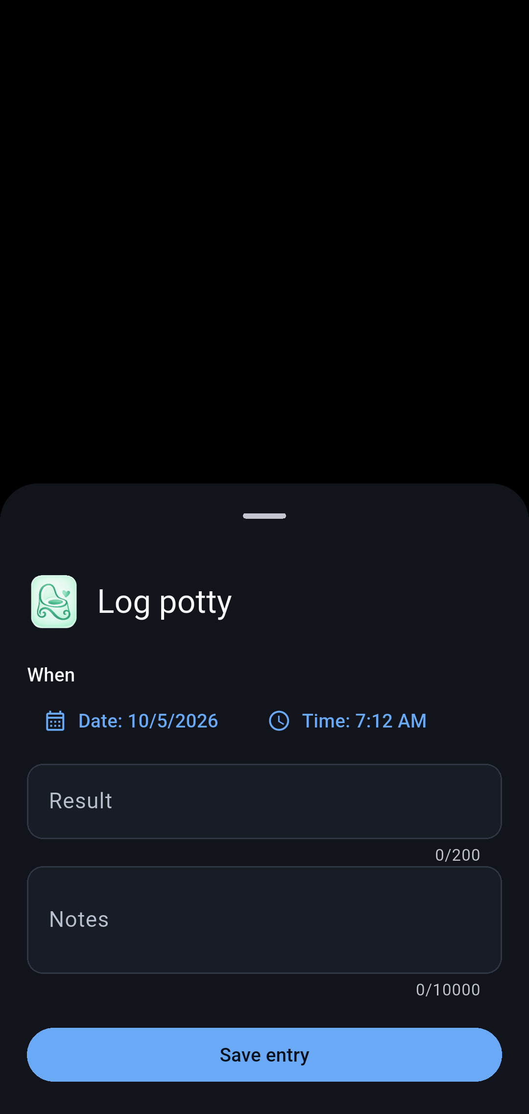 Potty screen in Our Little Carebook