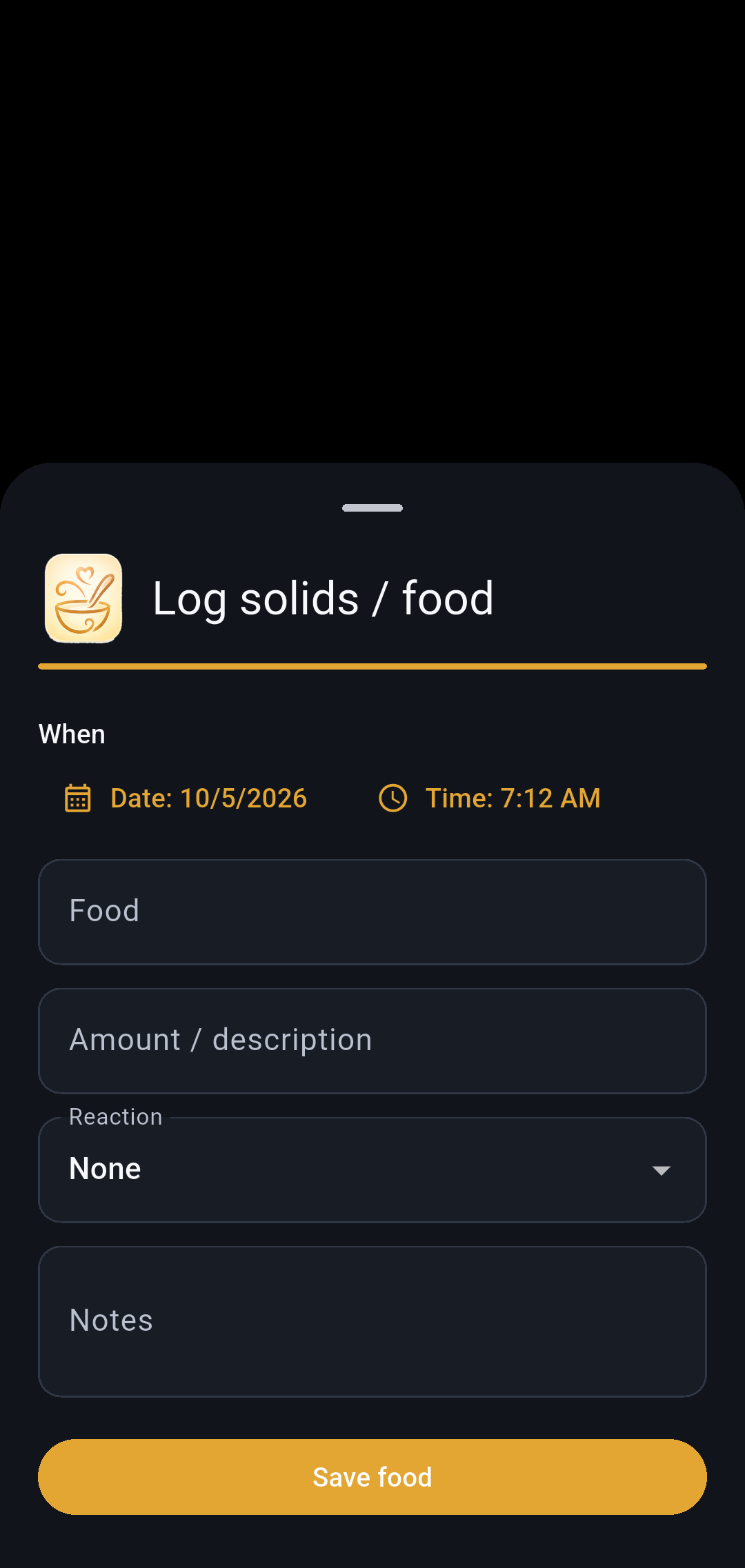 Solids screen in Our Little Carebook