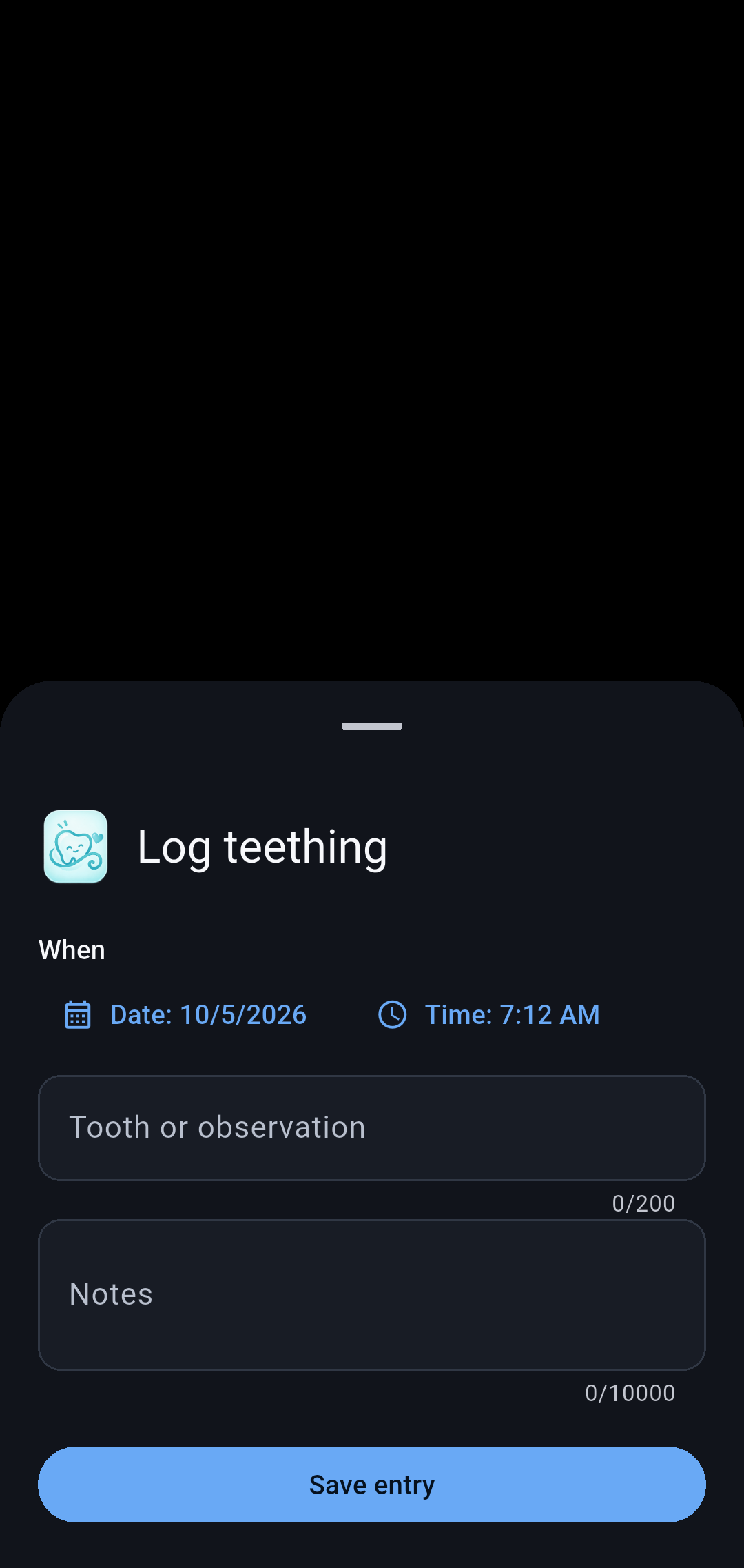 Teething screen in Our Little Carebook
