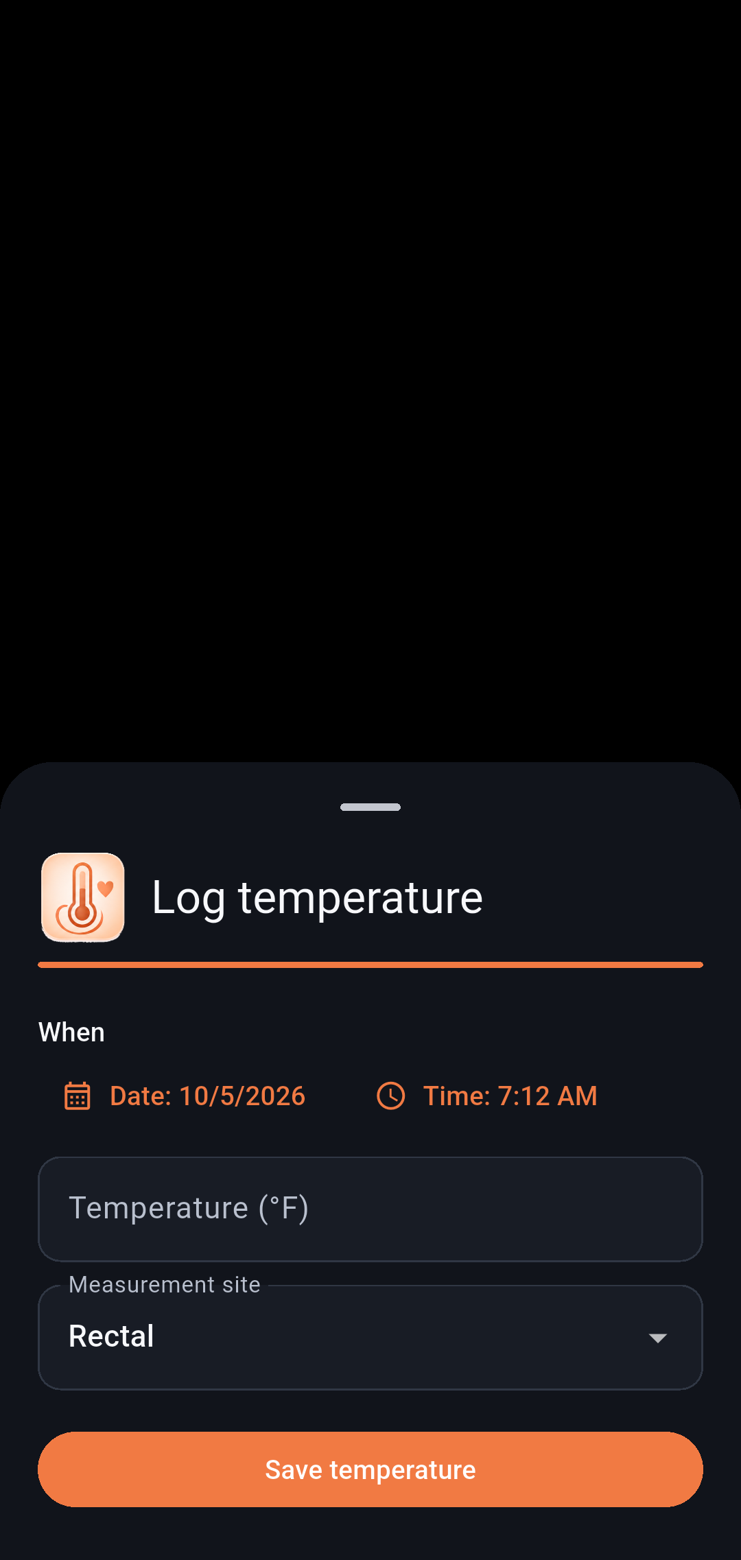 Temperature screen in Our Little Carebook