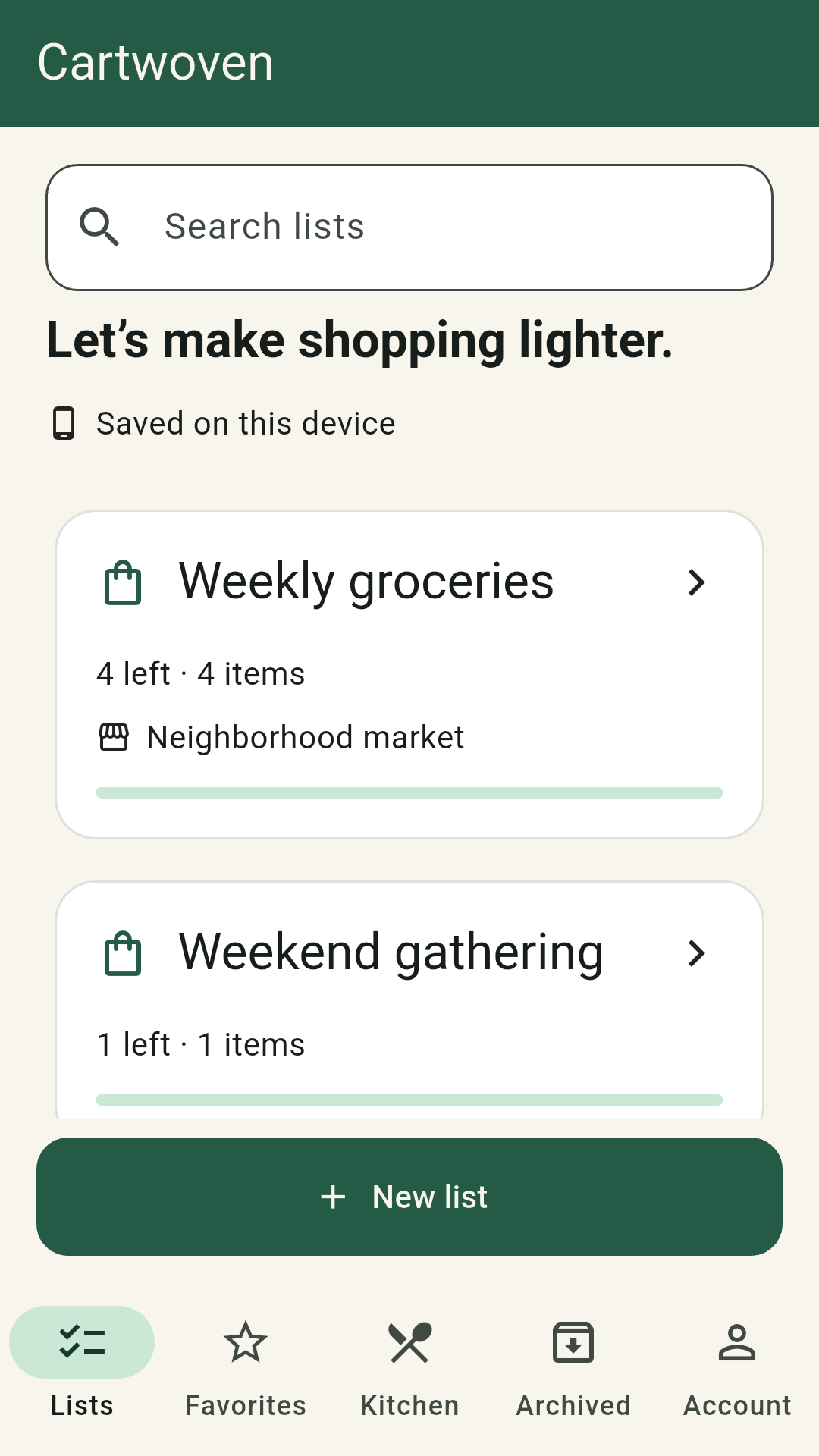 Cartwoven: Your lists, together.