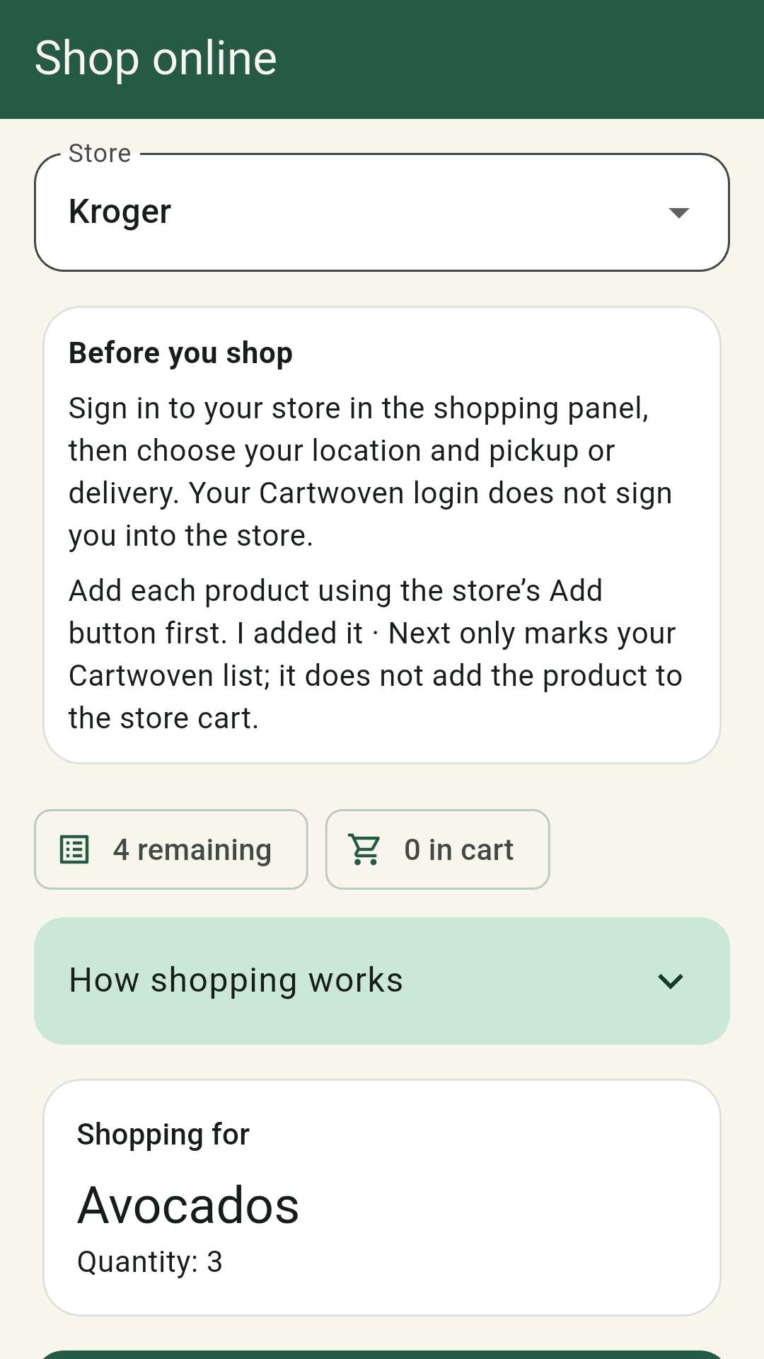 Cartwoven: A guide through the store.